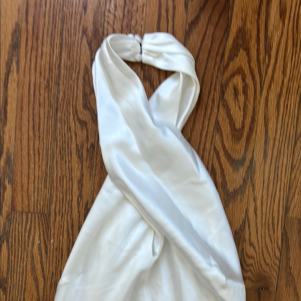 Lulu's Beyond Classy White Satin Halter Mini Dress - Picture 4 of 9